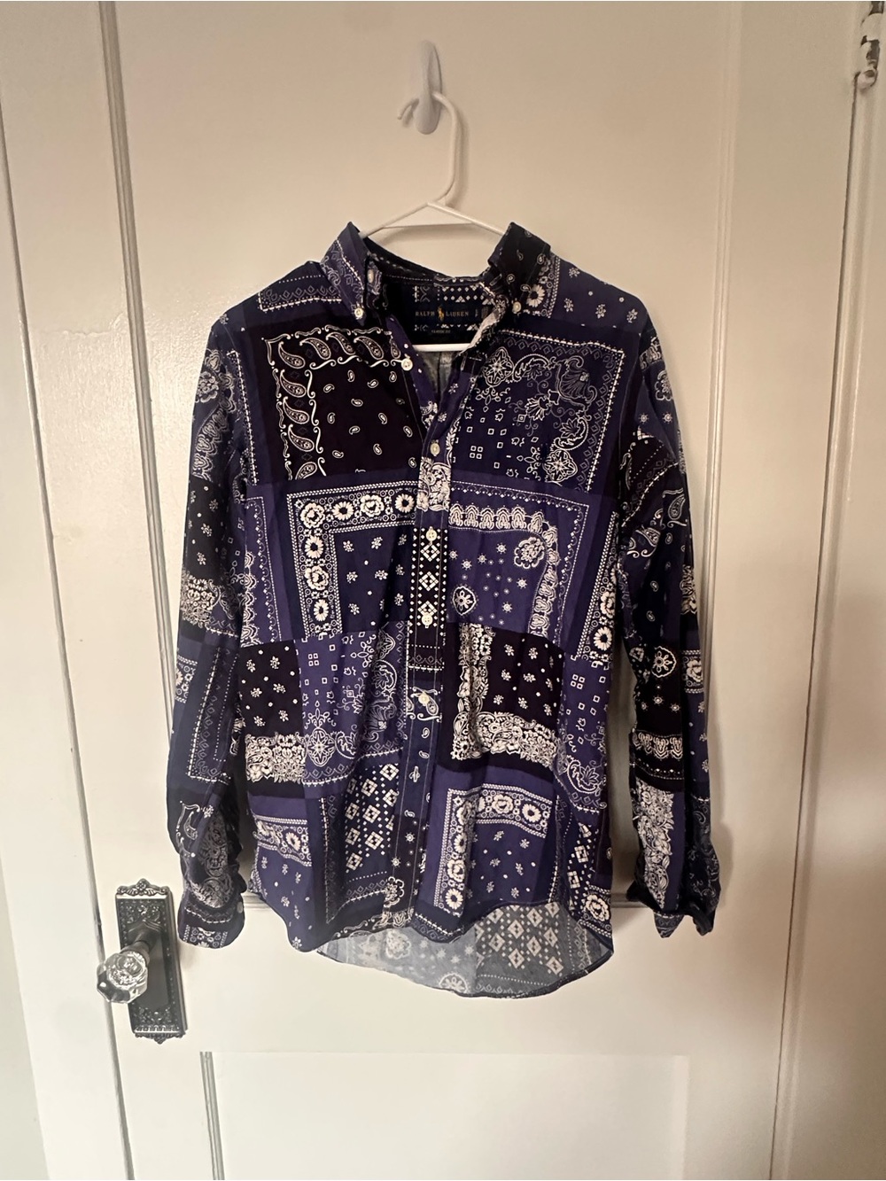 Ralph Lauren Bandana Patchwork Button-Up Shirt - Navy & White